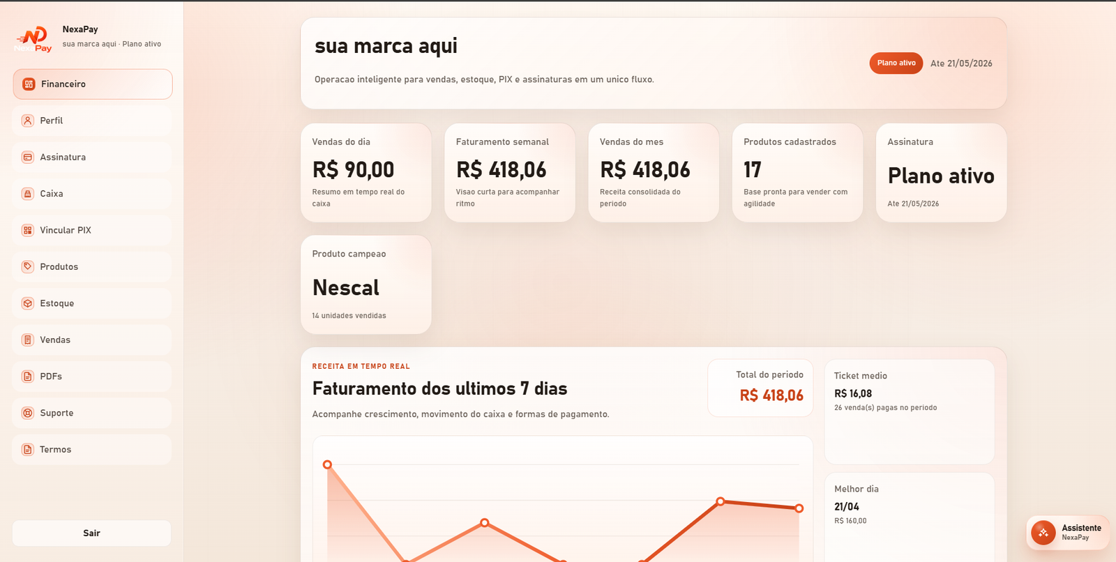 Tela financeiro do NexaPay