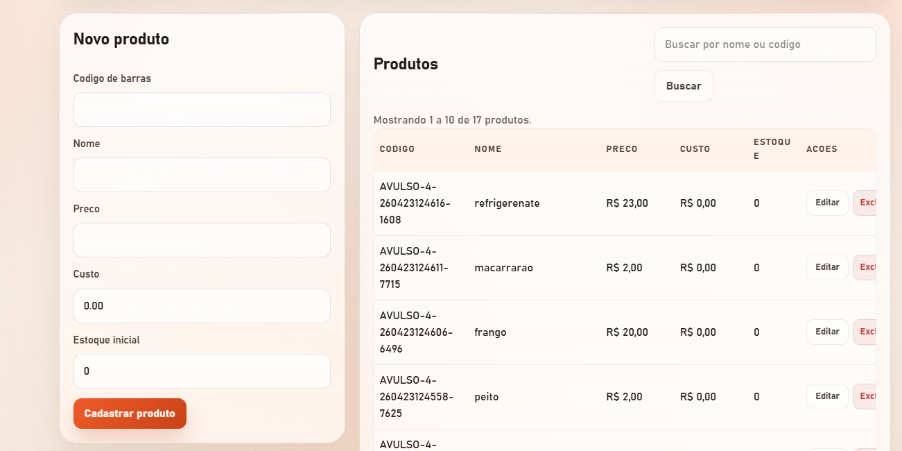 Tela produtos do NexaPay